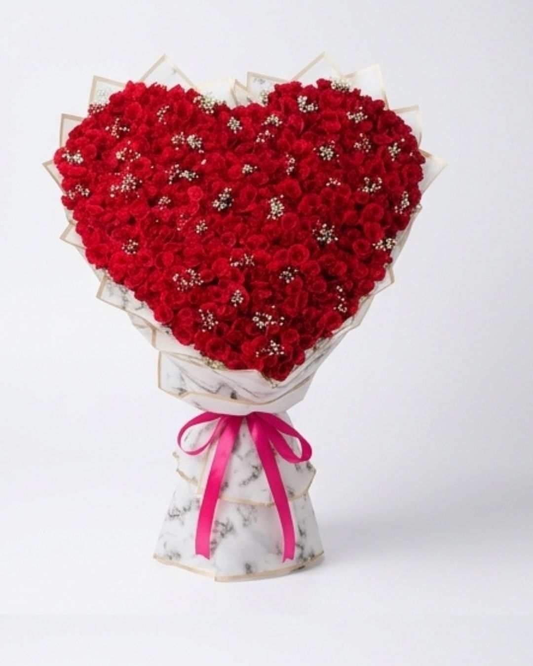 Marbled Romance Heart-Shaped Red Rose Luxury Bouquet — Fresh Flowers by Aligoraya Flowers Market, Lahore