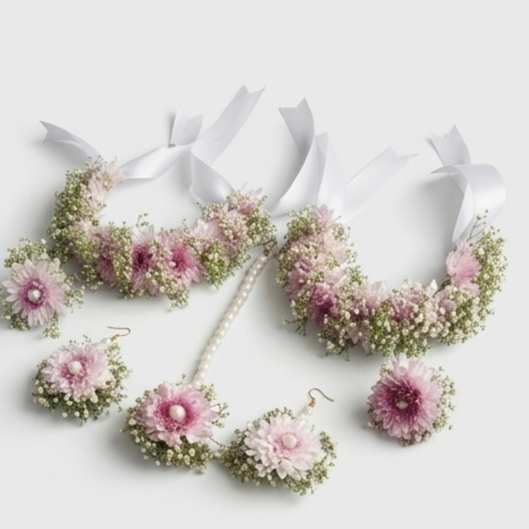 Blush Blossom Complete Floral Jewelry Set detail 3