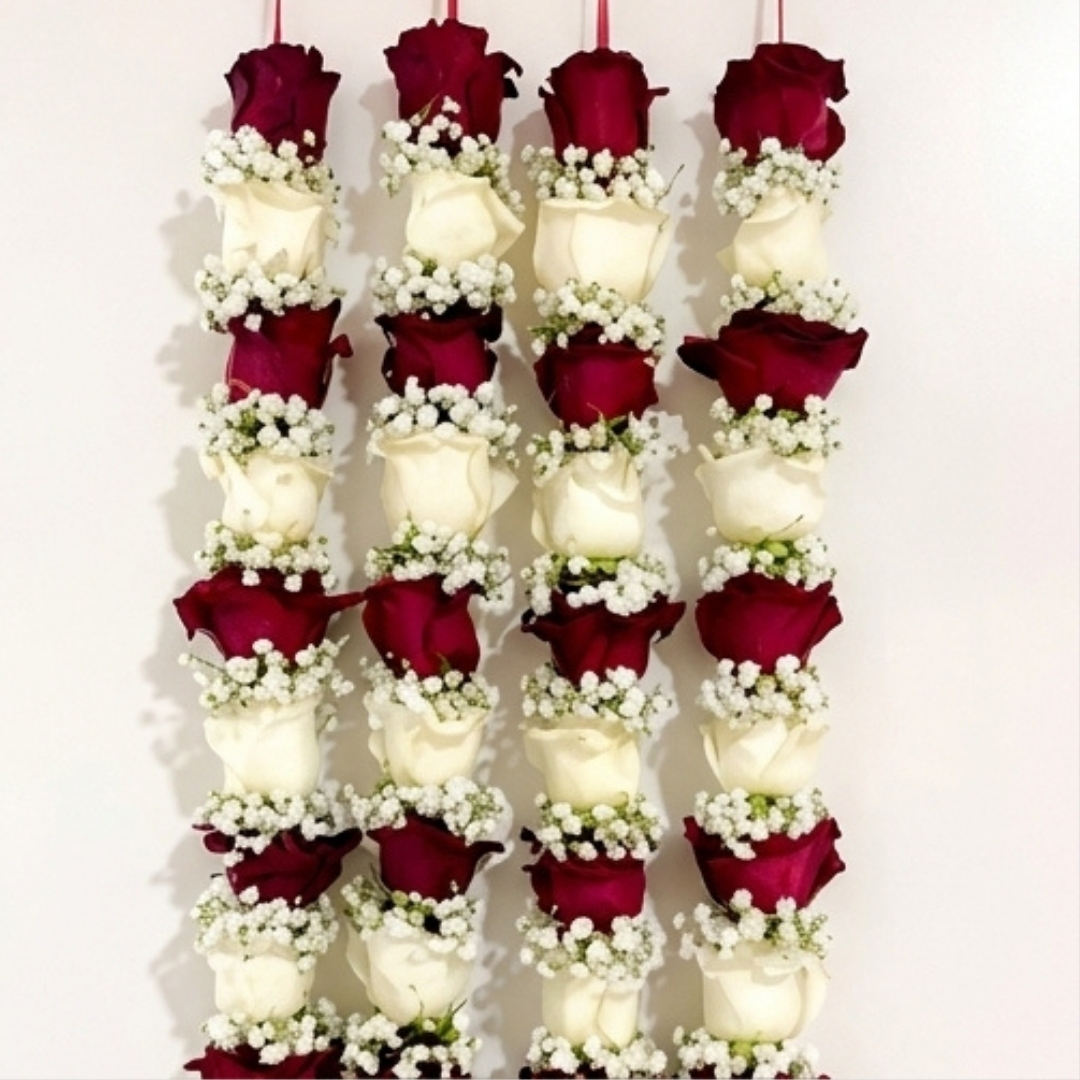 Royal Maroon & White Rose Traditional Garland detail 3