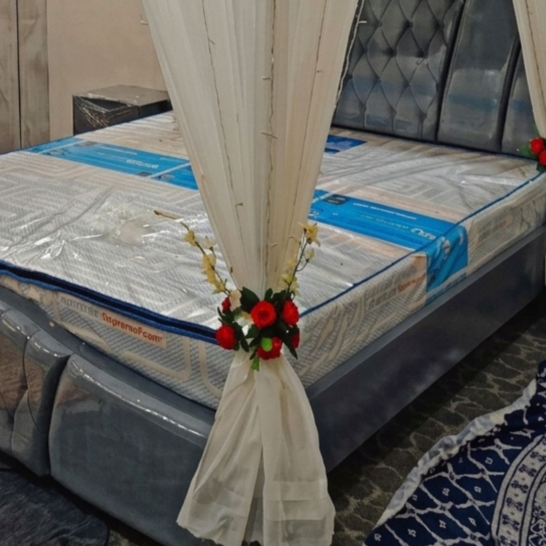 Premium Artificial Red Rose Masehri Wedding Bed Decoration with Elegant Draped Canopy