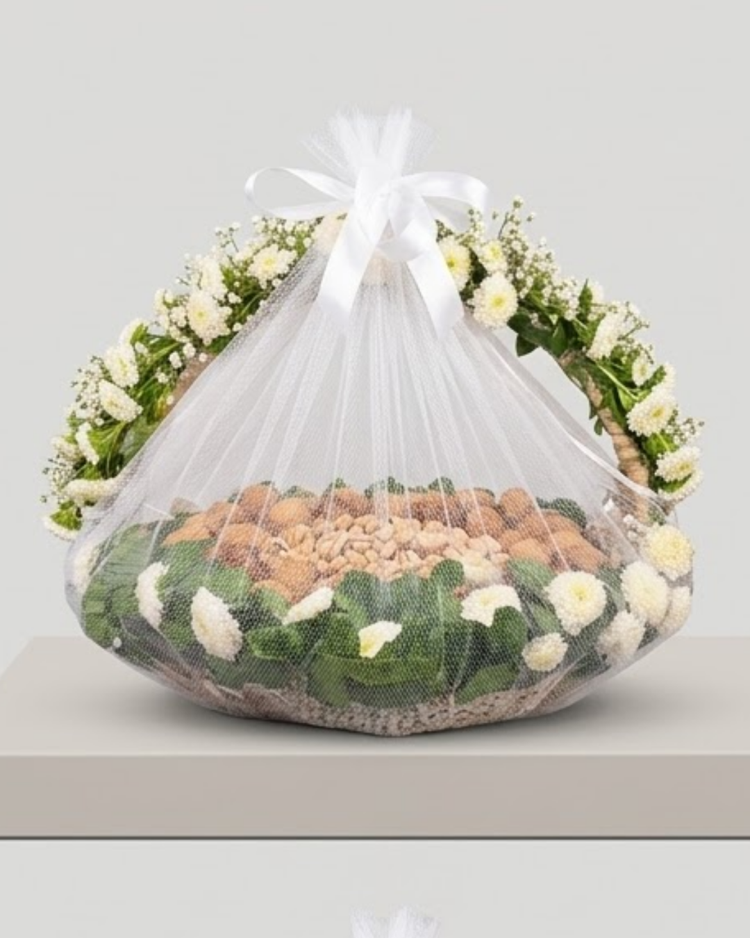 Golden Harvest Dry Fruit & Floral Gift Basket detail 2