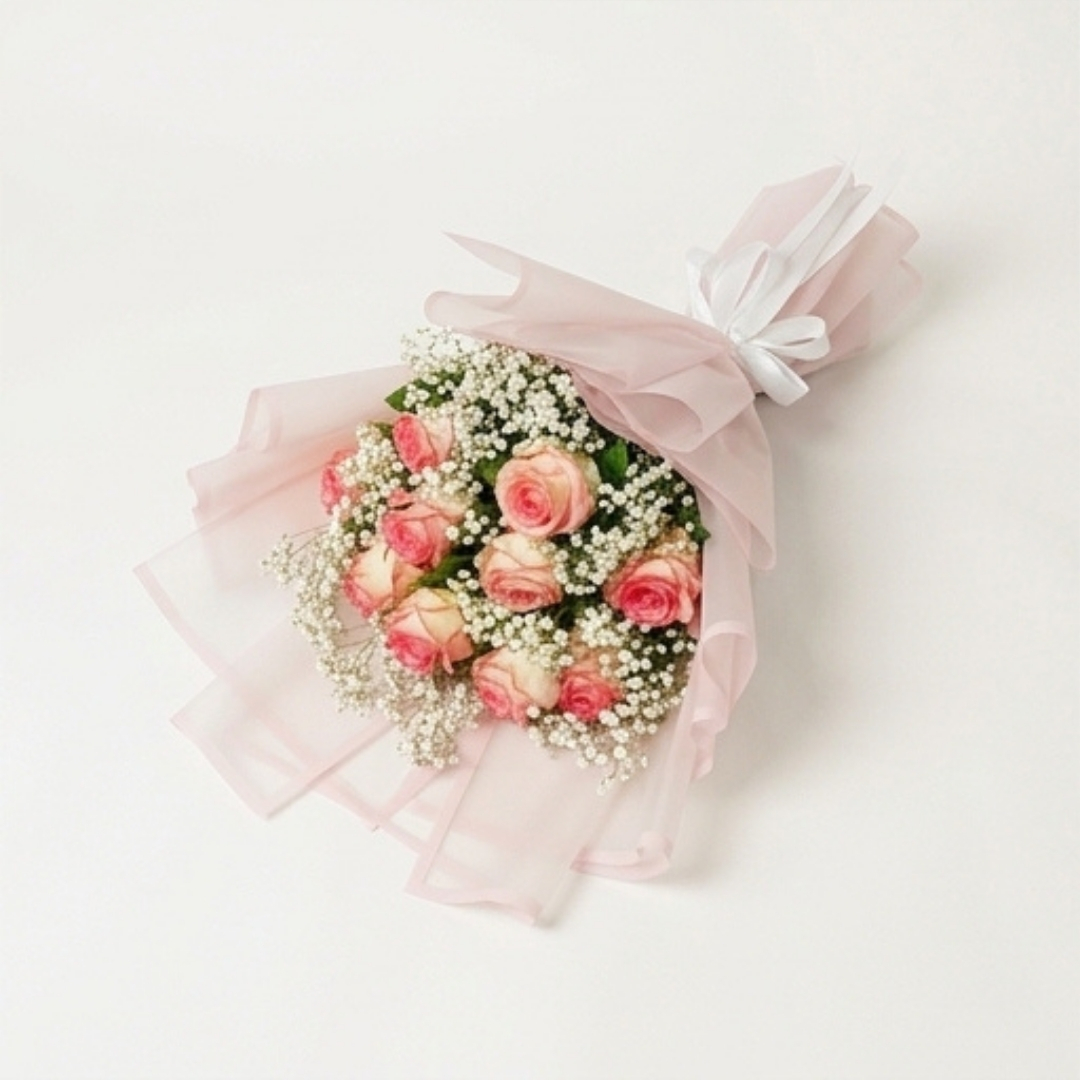 Blush Whispers Pink Rose & Baby’s Breath Bouquet detail 3
