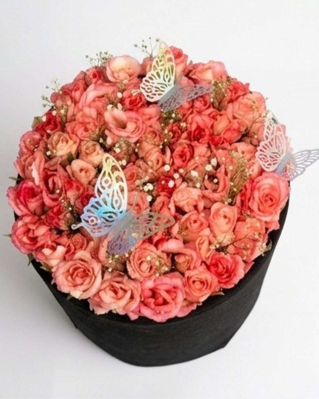 Luxury Pink Rose & Butterfly Black Floral Box detail 3