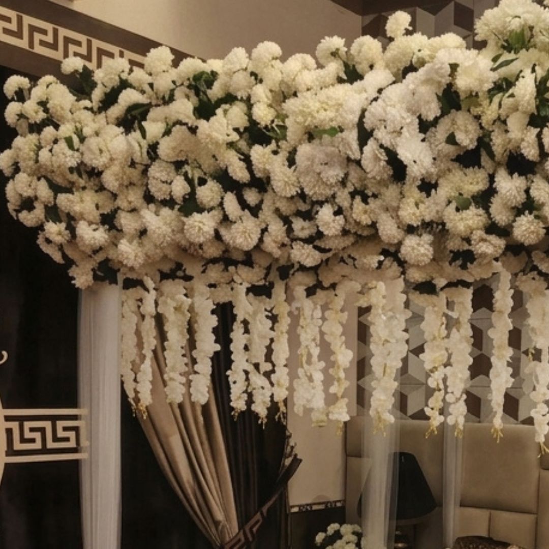 Premium Artificial White Flower Canopy Wedding Bed Decoration