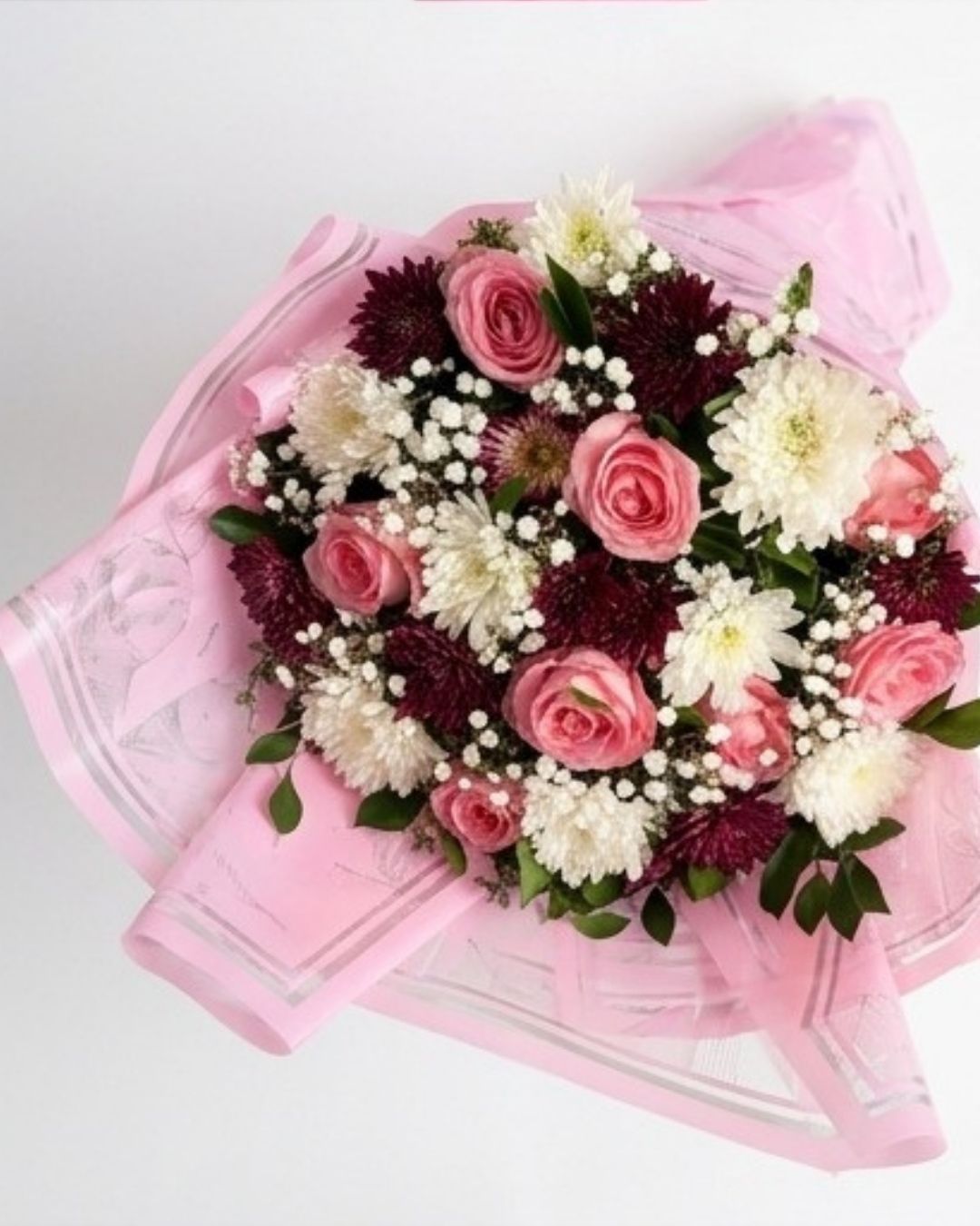 Blushing Pink & Maroon Chrysanthemum Elegance Bouquet detail 3